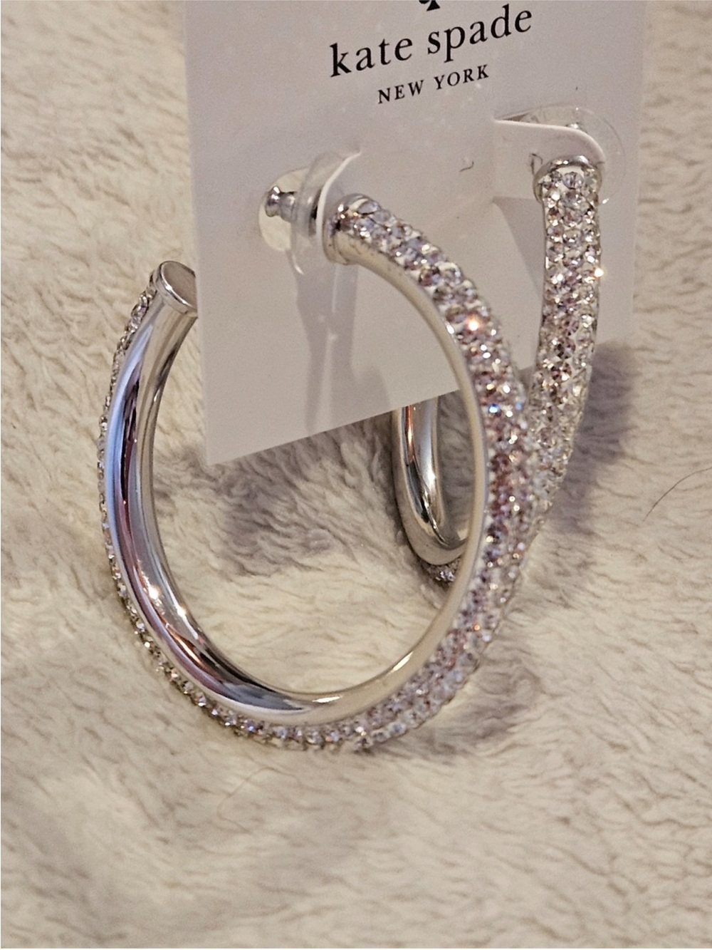 Kate Spade Razzle Dazzle Hoop Earrings – Crystal Pavé Silver Tone | NWT - Picture 4 of 8